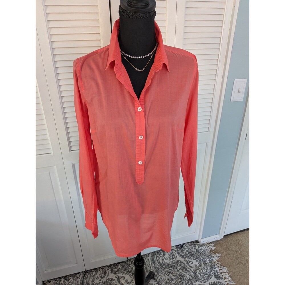 J. Crew Cotton Shirt Coral Womans 8 Indian Voile Blouse Orange Coastal Preppy